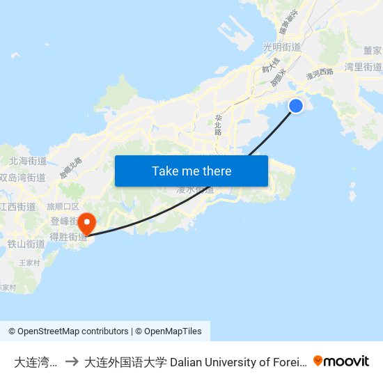 大连湾小学 to 大连外国语大学 Dalian University of Foreign Languages map