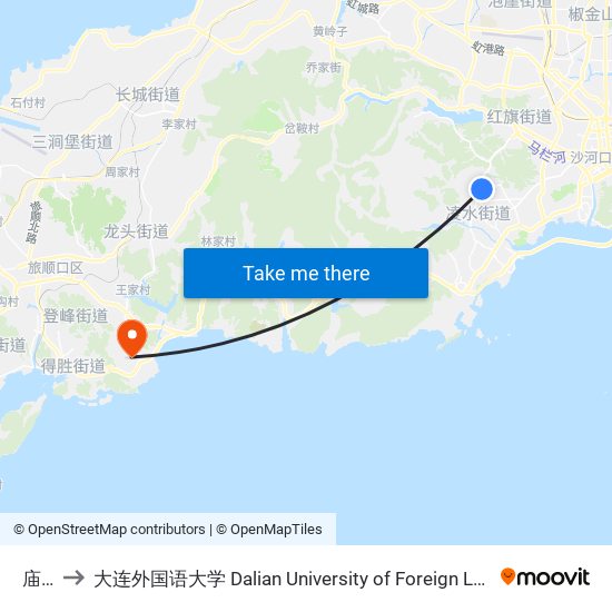 庙岭 to 大连外国语大学 Dalian University of Foreign Languages map