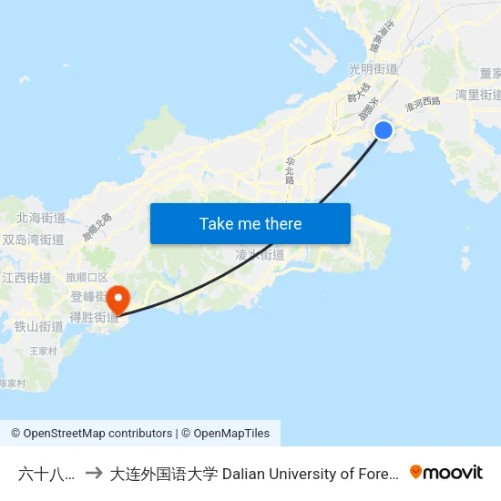 六十八中学 to 大连外国语大学 Dalian University of Foreign Languages map