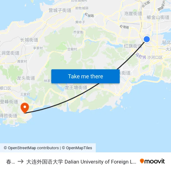 春柳 to 大连外国语大学 Dalian University of Foreign Languages map