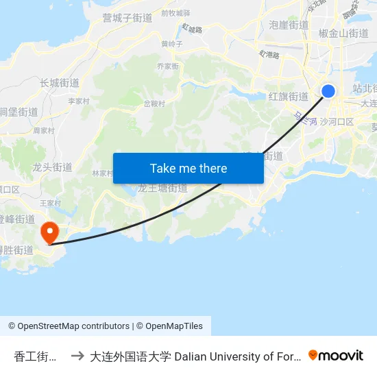 香工街地铁站 to 大连外国语大学 Dalian University of Foreign Languages map