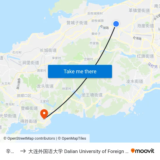 辛博街 to 大连外国语大学 Dalian University of Foreign Languages map