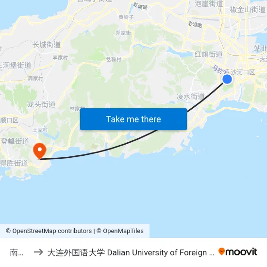 南沙街 to 大连外国语大学 Dalian University of Foreign Languages map
