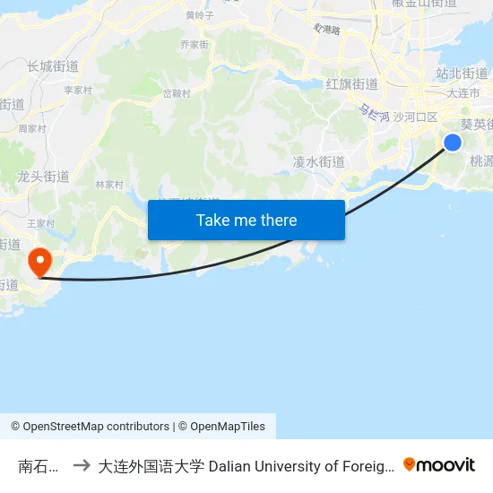 南石道街 to 大连外国语大学 Dalian University of Foreign Languages map
