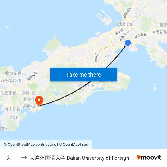 大连湾 to 大连外国语大学 Dalian University of Foreign Languages map