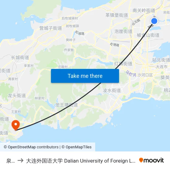 泉水 to 大连外国语大学 Dalian University of Foreign Languages map