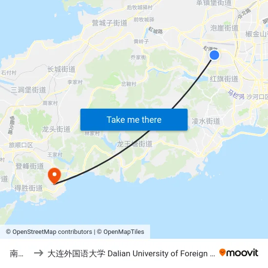 南林路 to 大连外国语大学 Dalian University of Foreign Languages map