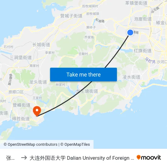 张前路 to 大连外国语大学 Dalian University of Foreign Languages map