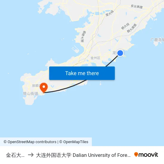 金石大市场 to 大连外国语大学 Dalian University of Foreign Languages map