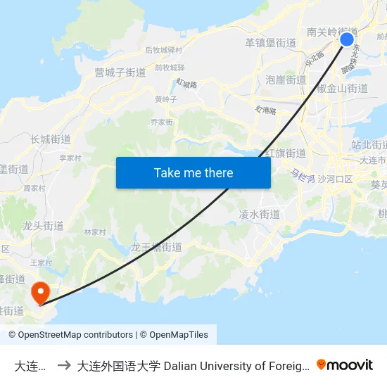 大连北站 to 大连外国语大学 Dalian University of Foreign Languages map
