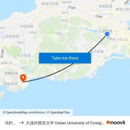 马栏广场 to 大连外国语大学 Dalian University of Foreign Languages map