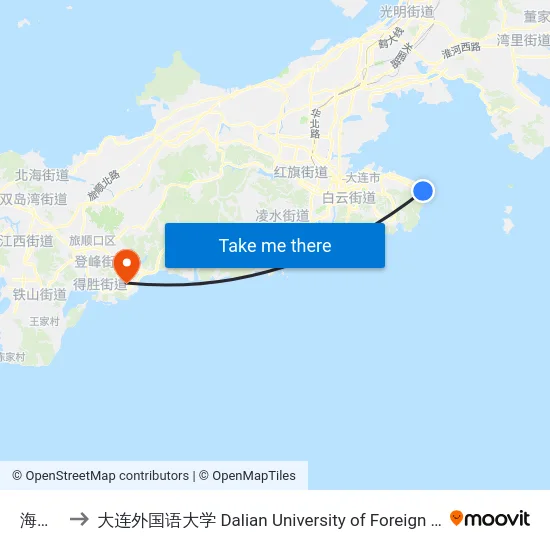 海之韵 to 大连外国语大学 Dalian University of Foreign Languages map