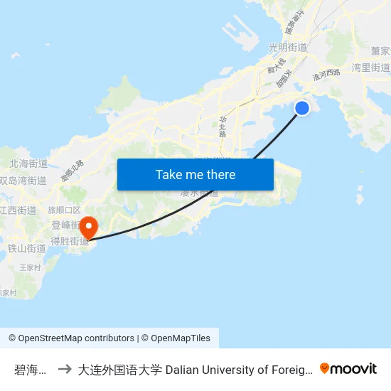 碧海山庄 to 大连外国语大学 Dalian University of Foreign Languages map