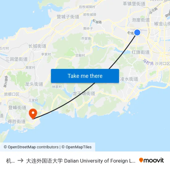机场 to 大连外国语大学 Dalian University of Foreign Languages map