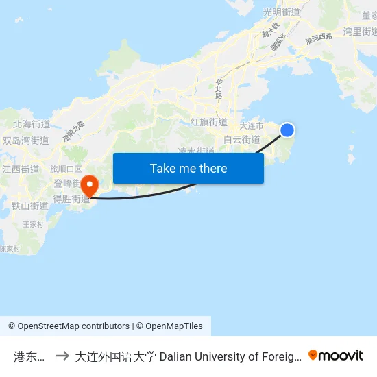 港东八街 to 大连外国语大学 Dalian University of Foreign Languages map