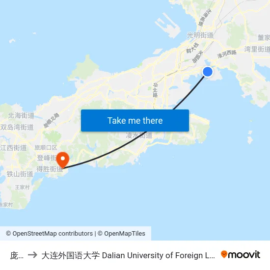 庞屯 to 大连外国语大学 Dalian University of Foreign Languages map