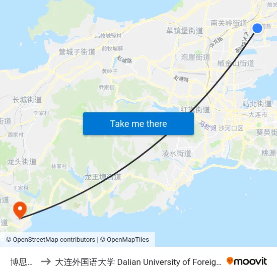 博思中学 to 大连外国语大学 Dalian University of Foreign Languages map
