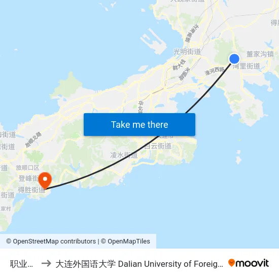 职业中专 to 大连外国语大学 Dalian University of Foreign Languages map