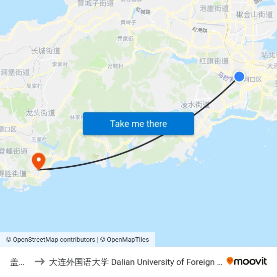 盖州街 to 大连外国语大学 Dalian University of Foreign Languages map