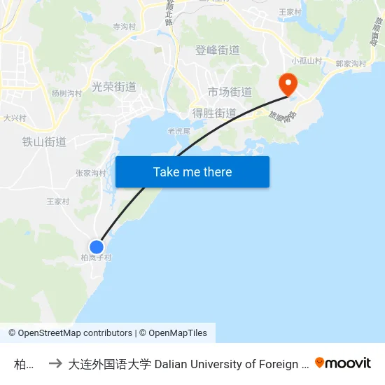 柏岚子 to 大连外国语大学 Dalian University of Foreign Languages map