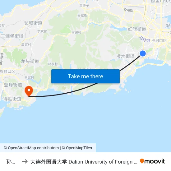 孙家沟 to 大连外国语大学 Dalian University of Foreign Languages map