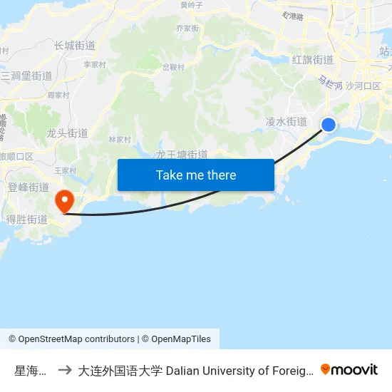 星海公园 to 大连外国语大学 Dalian University of Foreign Languages map
