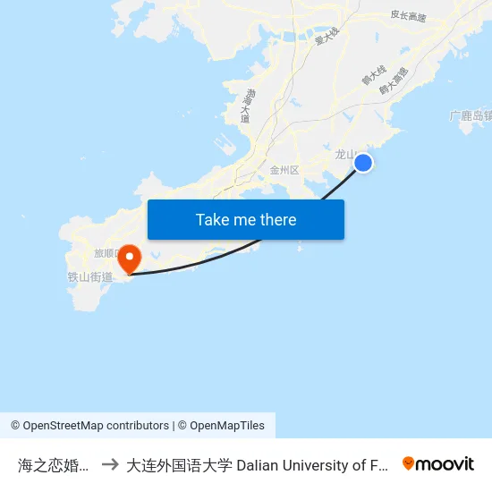 海之恋婚恋广场 to 大连外国语大学 Dalian University of Foreign Languages map