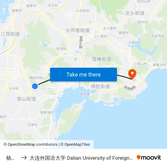 杨树沟 to 大连外国语大学 Dalian University of Foreign Languages map