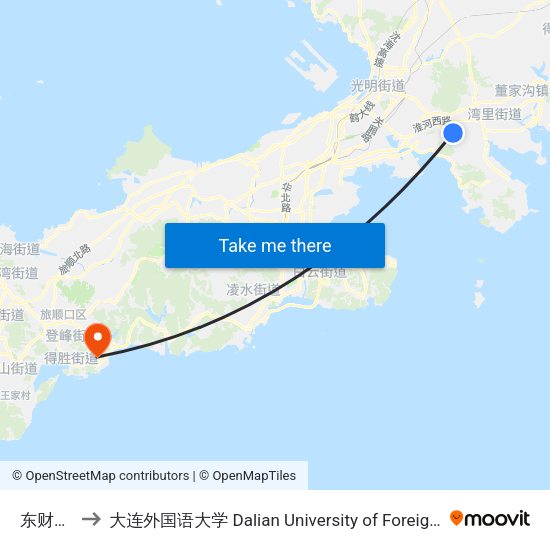 东财大学 to 大连外国语大学 Dalian University of Foreign Languages map