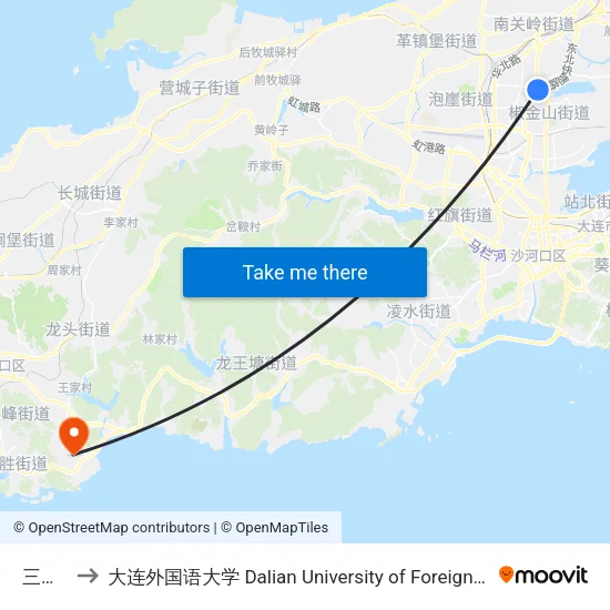 三道沟 to 大连外国语大学 Dalian University of Foreign Languages map