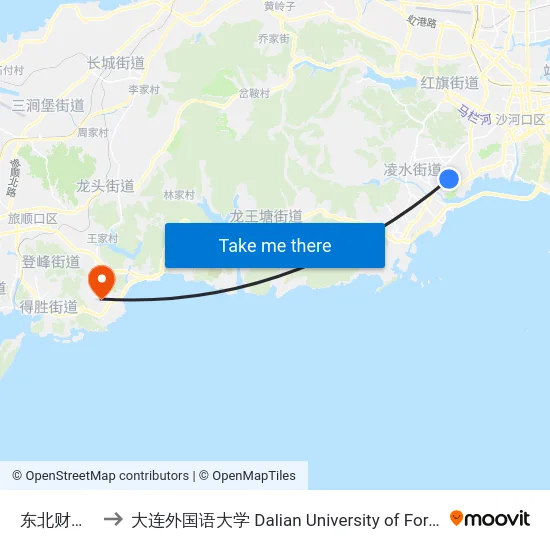 东北财经大学 to 大连外国语大学 Dalian University of Foreign Languages map