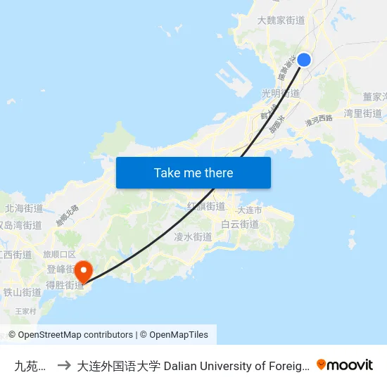 九苑小区 to 大连外国语大学 Dalian University of Foreign Languages map