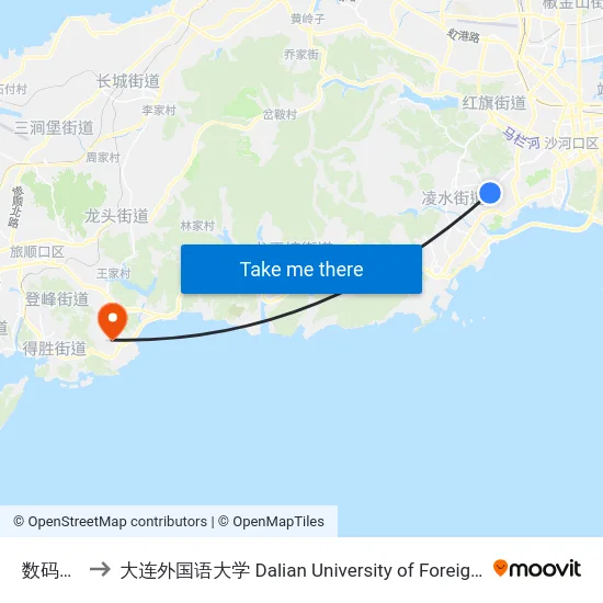 数码广场 to 大连外国语大学 Dalian University of Foreign Languages map