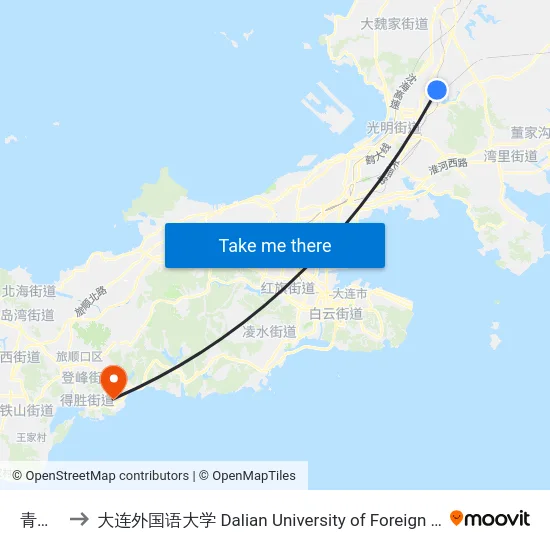 青山村 to 大连外国语大学 Dalian University of Foreign Languages map