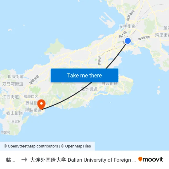 临时站 to 大连外国语大学 Dalian University of Foreign Languages map