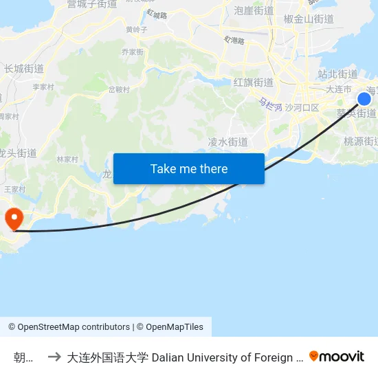 朝阳街 to 大连外国语大学 Dalian University of Foreign Languages map