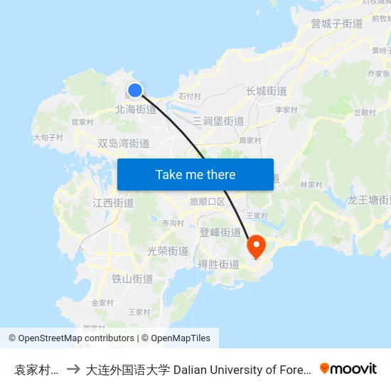 袁家村道口 to 大连外国语大学 Dalian University of Foreign Languages map