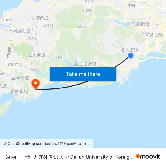 凌南中路 to 大连外国语大学 Dalian University of Foreign Languages map