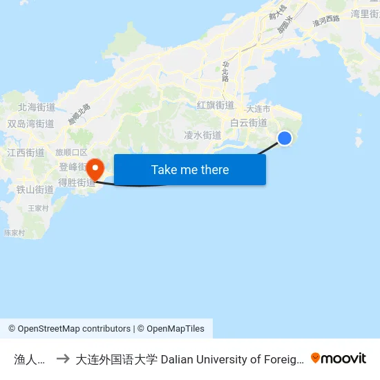 渔人码头 to 大连外国语大学 Dalian University of Foreign Languages map