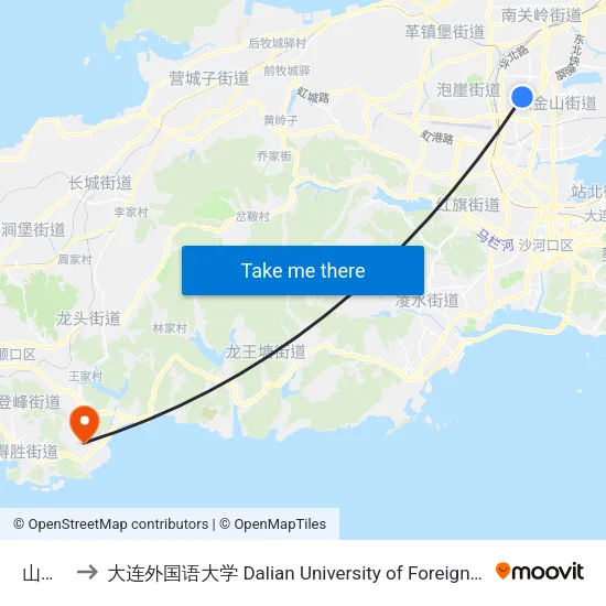 山东路 to 大连外国语大学 Dalian University of Foreign Languages map