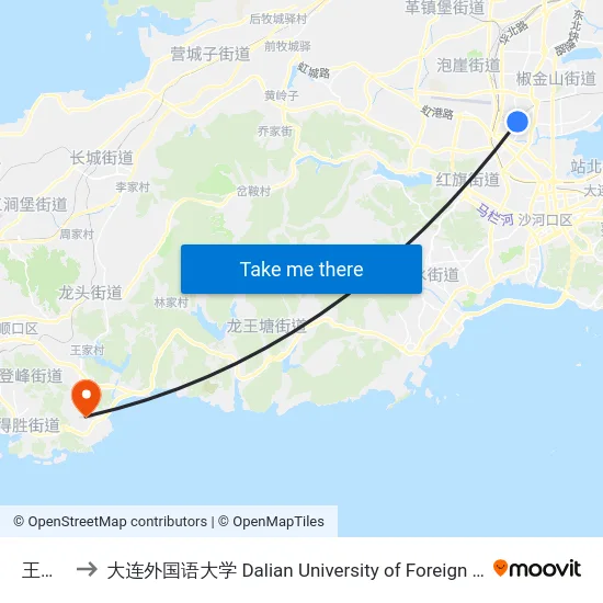 王家桥 to 大连外国语大学 Dalian University of Foreign Languages map