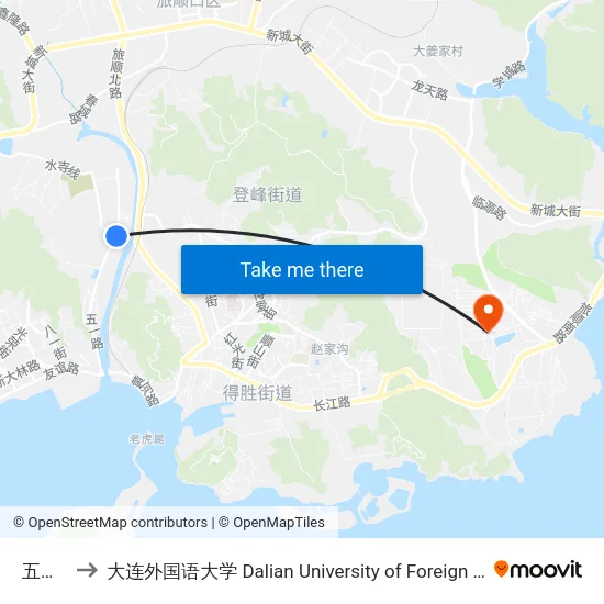 五一路 to 大连外国语大学 Dalian University of Foreign Languages map