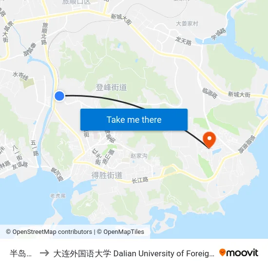 半岛印象 to 大连外国语大学 Dalian University of Foreign Languages map