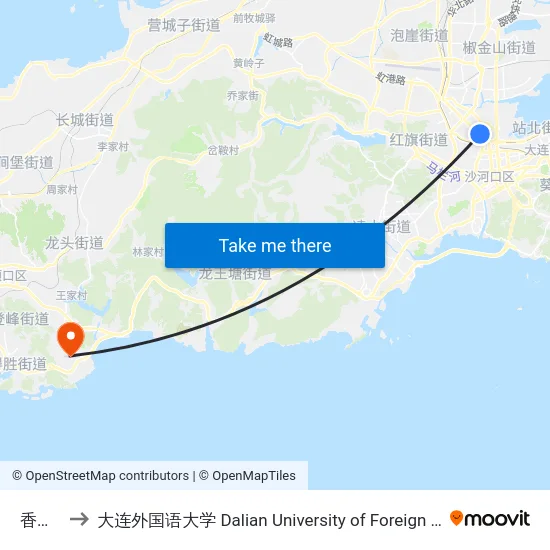 香工街 to 大连外国语大学 Dalian University of Foreign Languages map