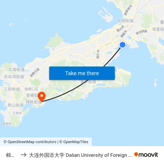 棉花岛 to 大连外国语大学 Dalian University of Foreign Languages map