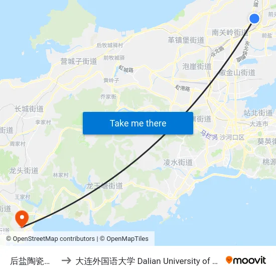 后盐陶瓷建材市场 to 大连外国语大学 Dalian University of Foreign Languages map