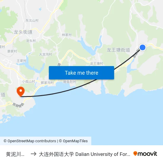 黄泥川轻轨站 to 大连外国语大学 Dalian University of Foreign Languages map