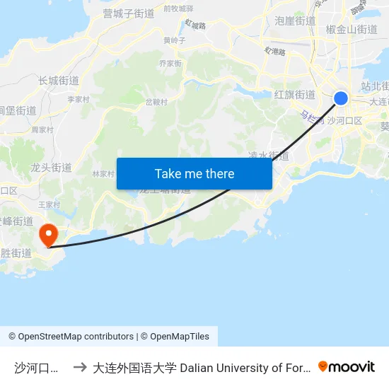 沙河口火车站 to 大连外国语大学 Dalian University of Foreign Languages map