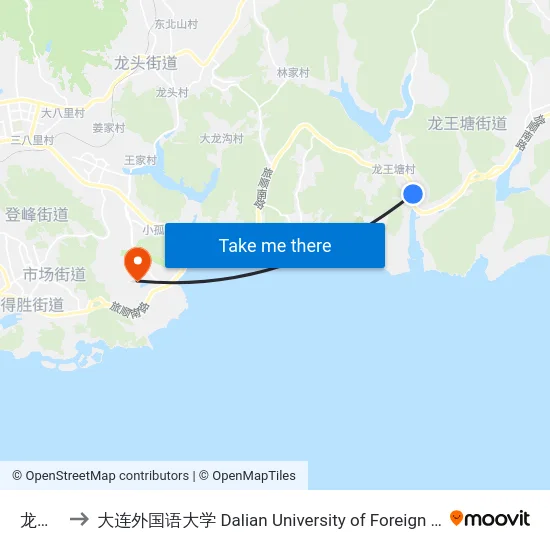 龙王塘 to 大连外国语大学 Dalian University of Foreign Languages map