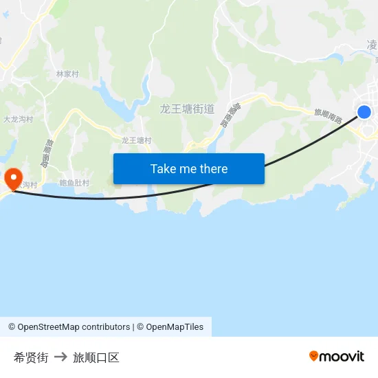 希贤街 to 旅顺口区 map